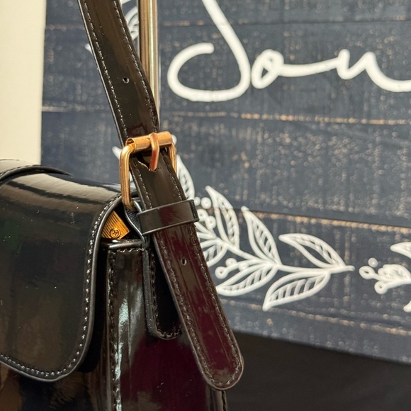 Two Strap Black Patent Leather Handbag - Picture 5 of 7